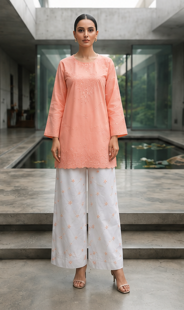 Peach Bloom Embroidered 2-Piece Suit