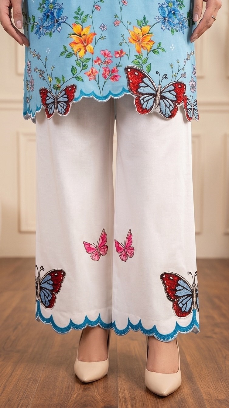 Stitched 2-Piece Lawn Suit Sky Blue Butterfly Embroidered Printed
