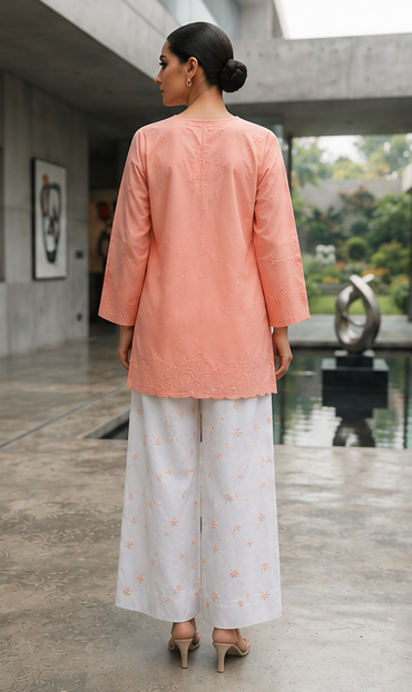 Peach Bloom Embroidered 2-Piece Suit