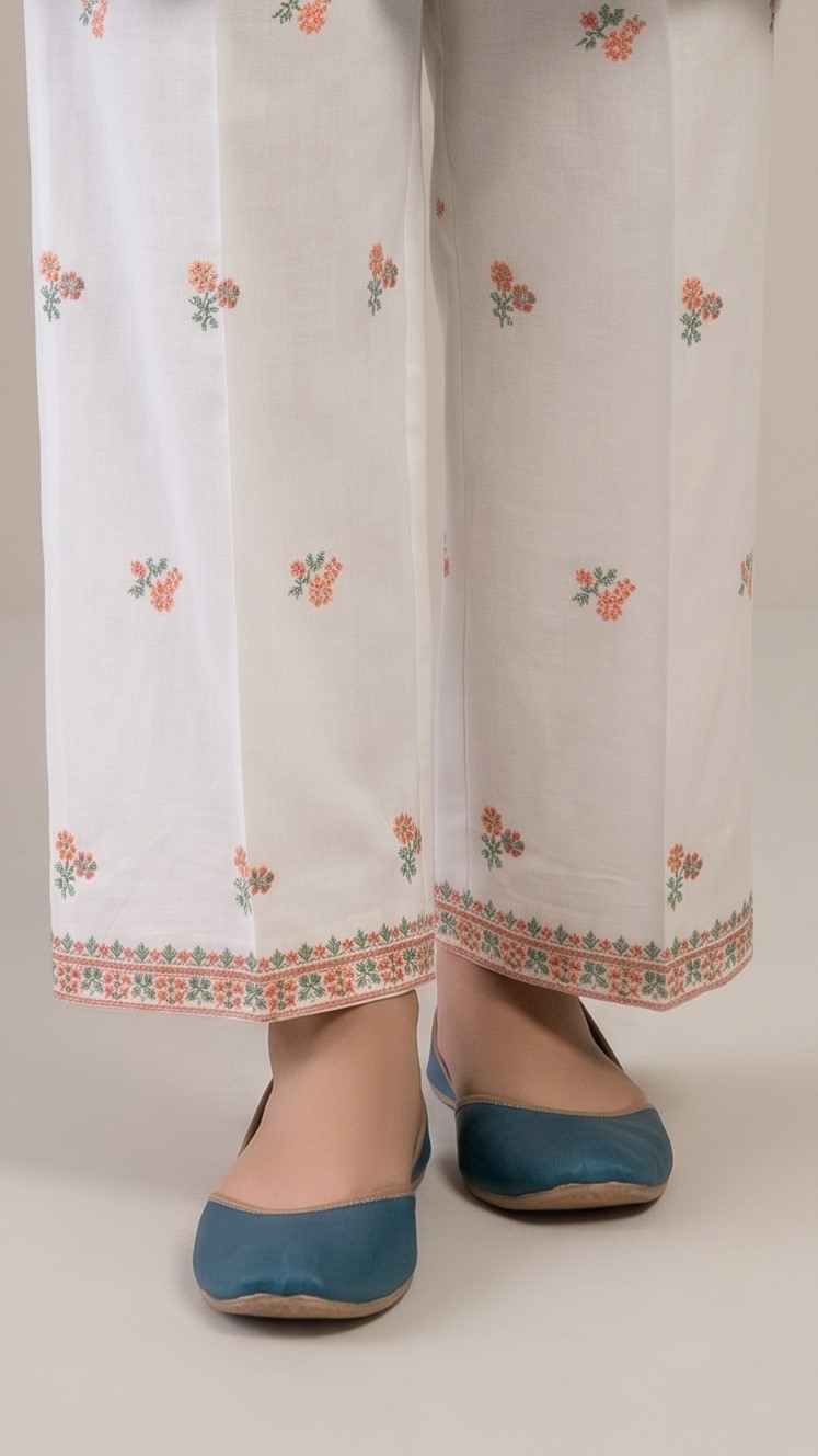 Stitched 2 PieceTeal Blue & White Embroidered Lawn Suit