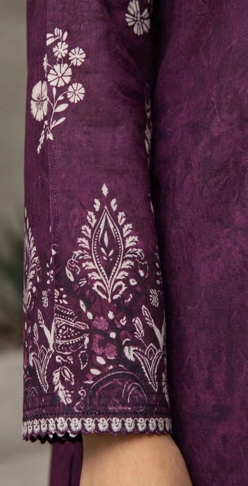 Unstitched 3 Pc Deep Purple Plum tones Embroidered Suit