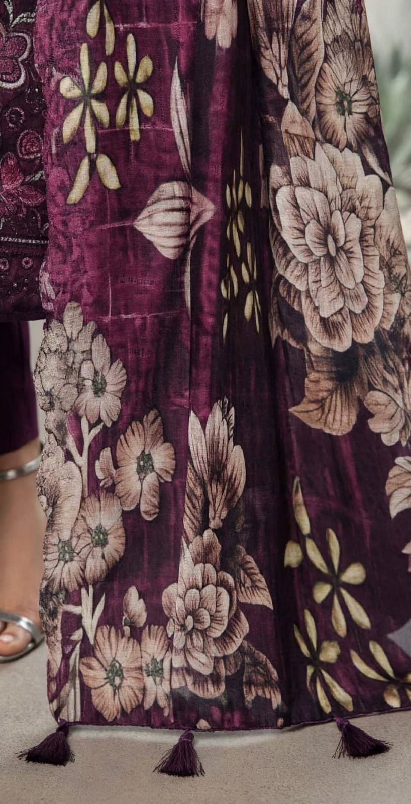 Unstitched 3 Pc Deep Purple Plum tones Embroidered Suit