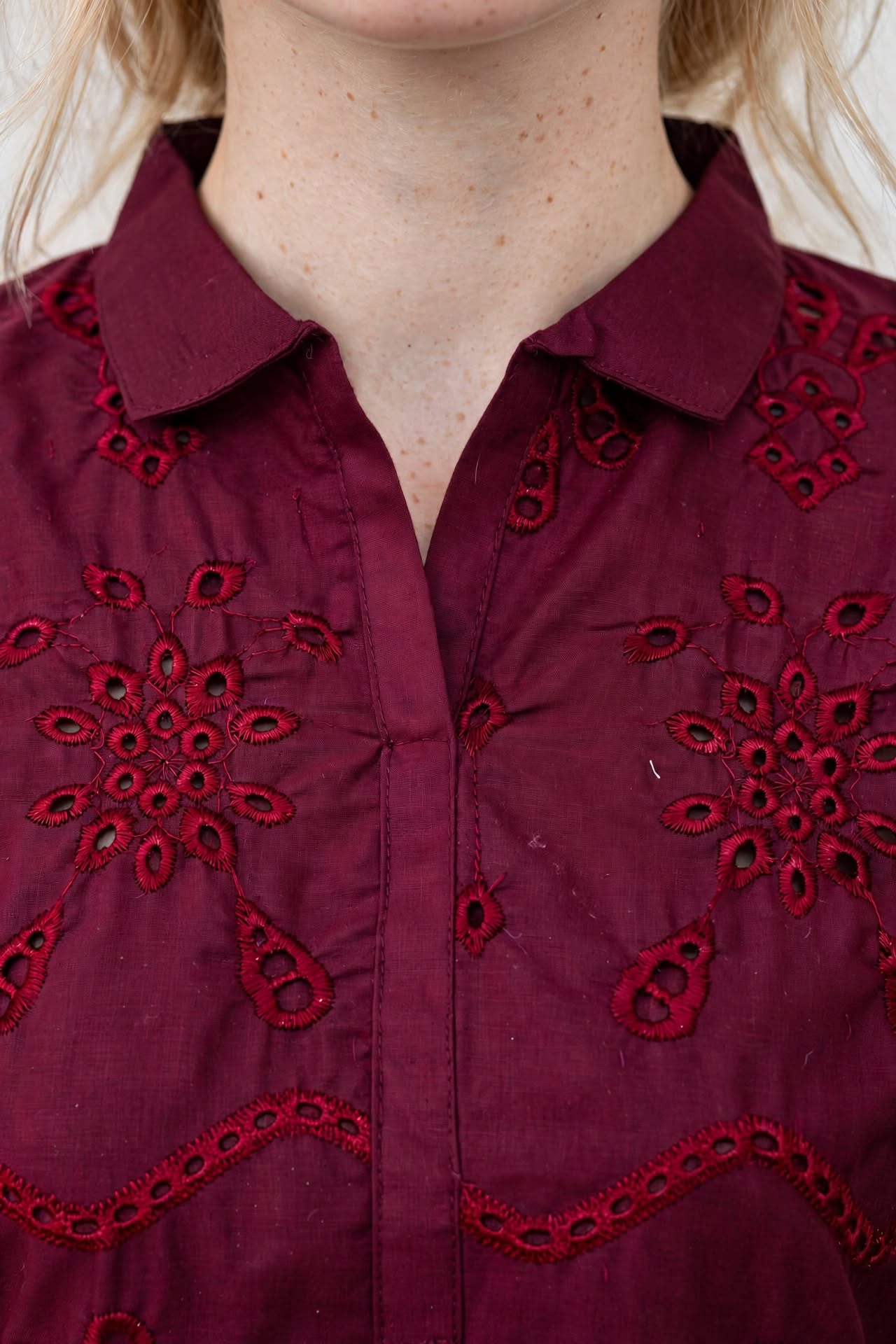 Stitched 2-Piece Elegant Maroon Schiffli Embroidered Tunic & Floral Wide-Leg Pants Set