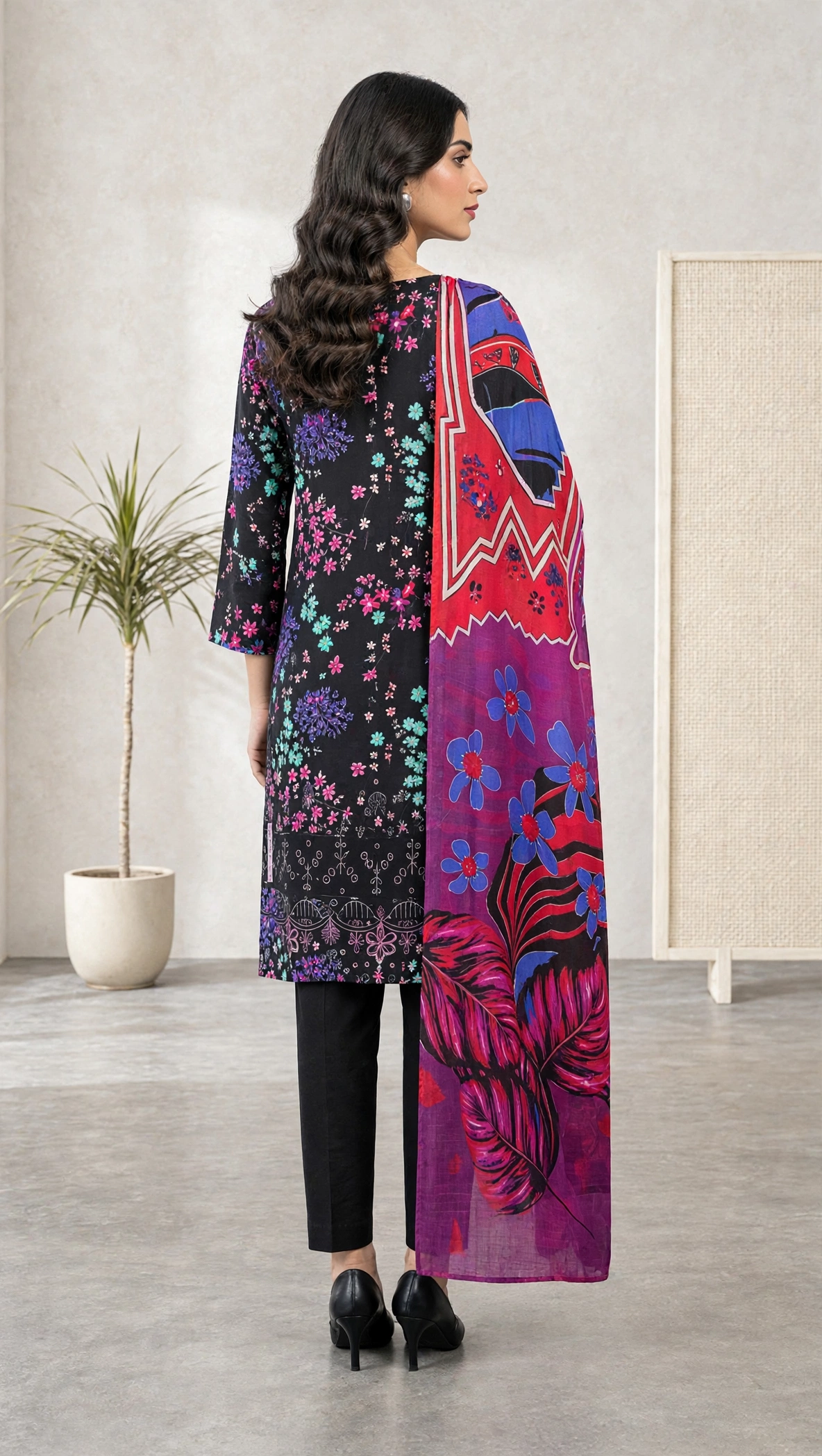 Unstitched 3-Piece Midnight Bloom Black 3-Piece Printed Lawn Suit