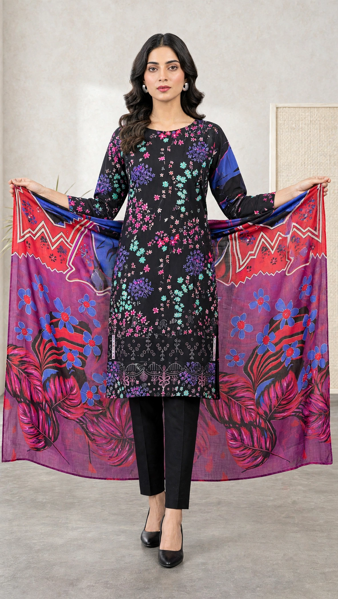 Unstitched 3-Piece Midnight Bloom Black 3-Piece Printed Lawn Suit