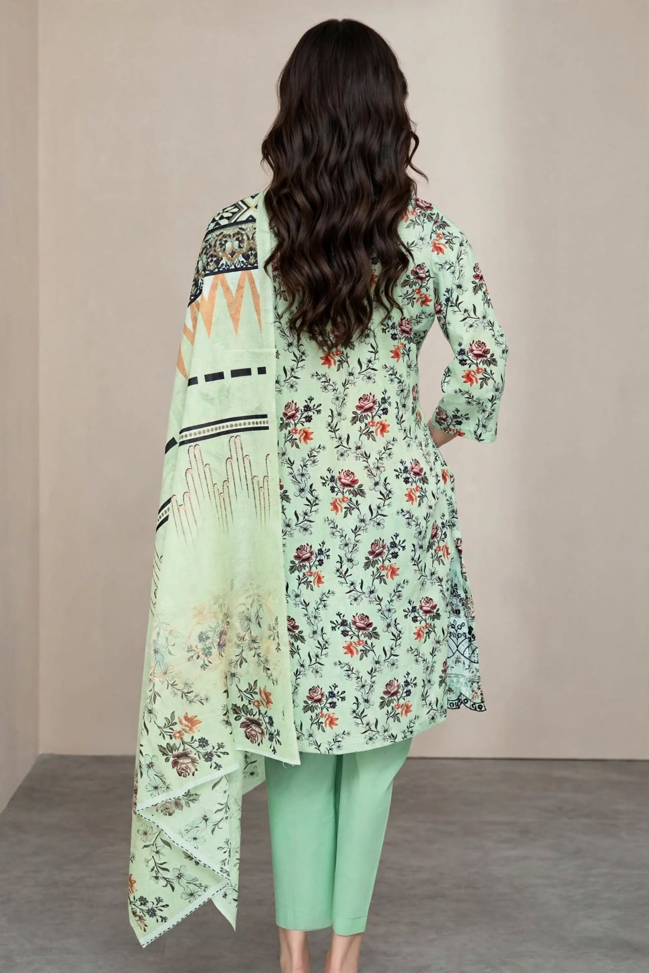 Unstitched 3-Piece Elegant Mint Green Floral Printed 3-Piece Lawn Suit